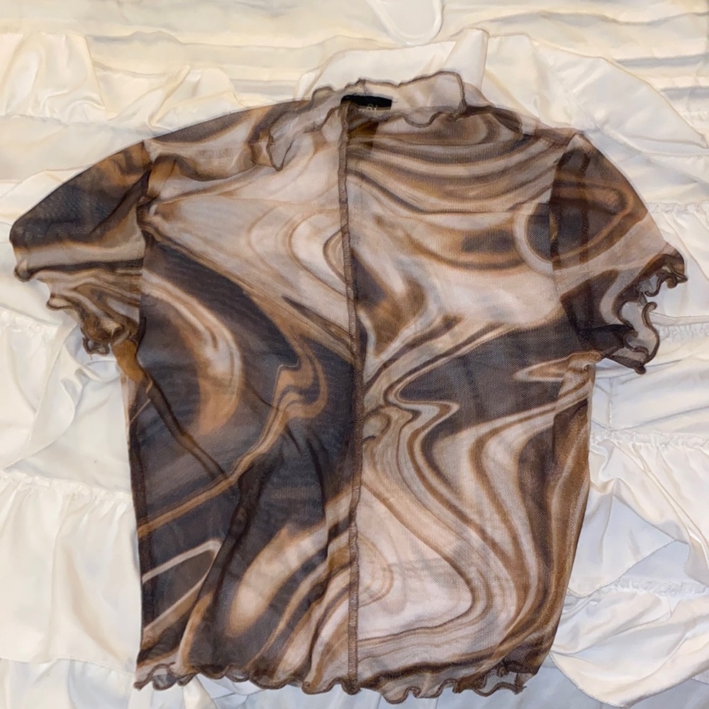 mesh embroidered swirl top